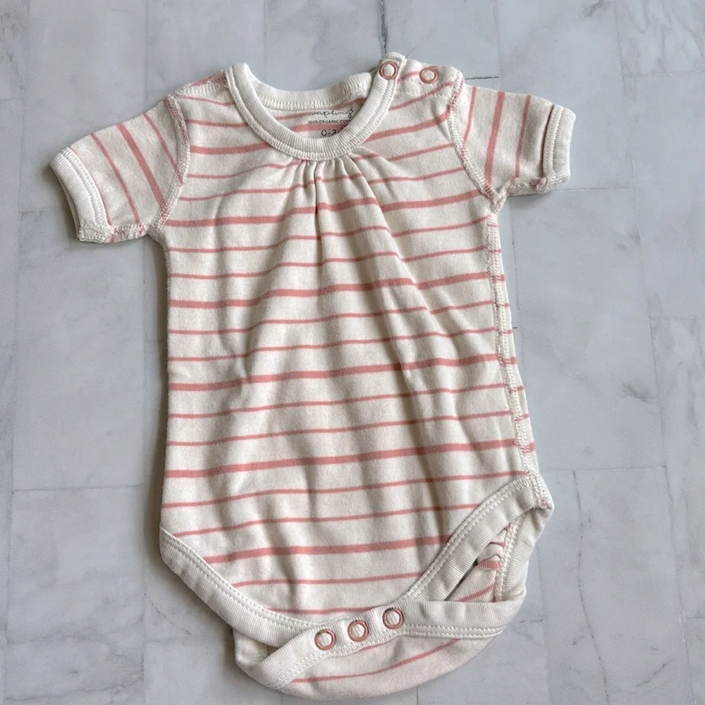 Sapling Organic Striped Cotton Bodysuit in “Peach”